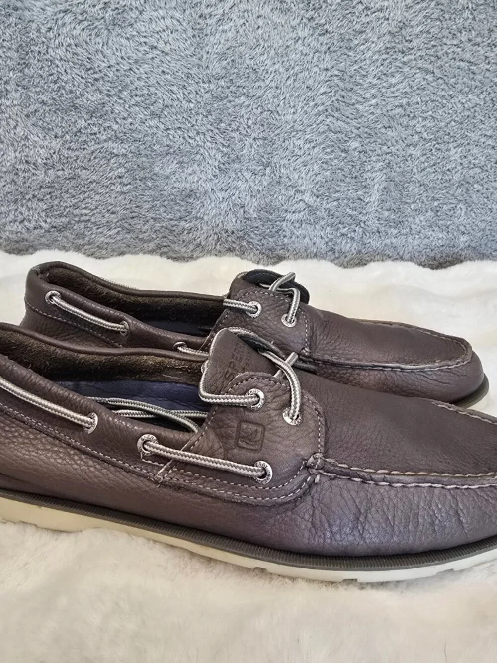 Sperry Top-Sider Leeward 2-Eye Salt Wash Grey Leather Mens Boat Shoe Size 13 NEW